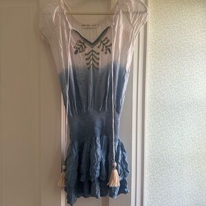 Skemo Blue & White Ombre Tassel Mini Dress Size M